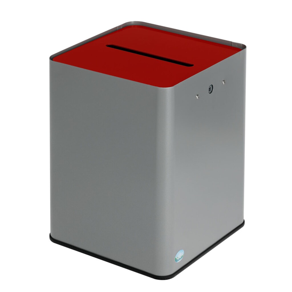 VAR ® Papiersammler P40, DSGVO-konform, silber/rot Produktabbildung: VAR ® Papiersammler P40, DSGVO-konform, silber/rot