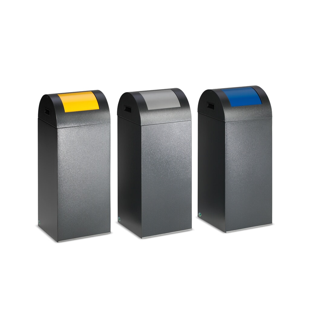 VAR® Wertstoffsammler, 60 Liter, selbstlöschend, Korpus antik-silber, Deckel rund/silber Produktabbildung: VAR® Wertstoffsammler, 60 Liter, selbstlöschend, Korpus antik-silber, Deckel rund/silber