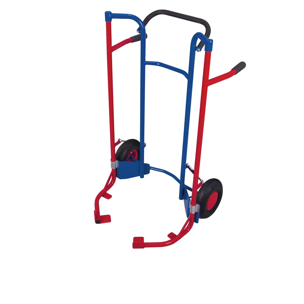 Produktabbildung: VARIOfit® Reifen-Sackkarre aus Stahl, Tragkraft 200 kg, für 5 Reifen, Luft-Bereifung, ohne Stützräder, enzianblau