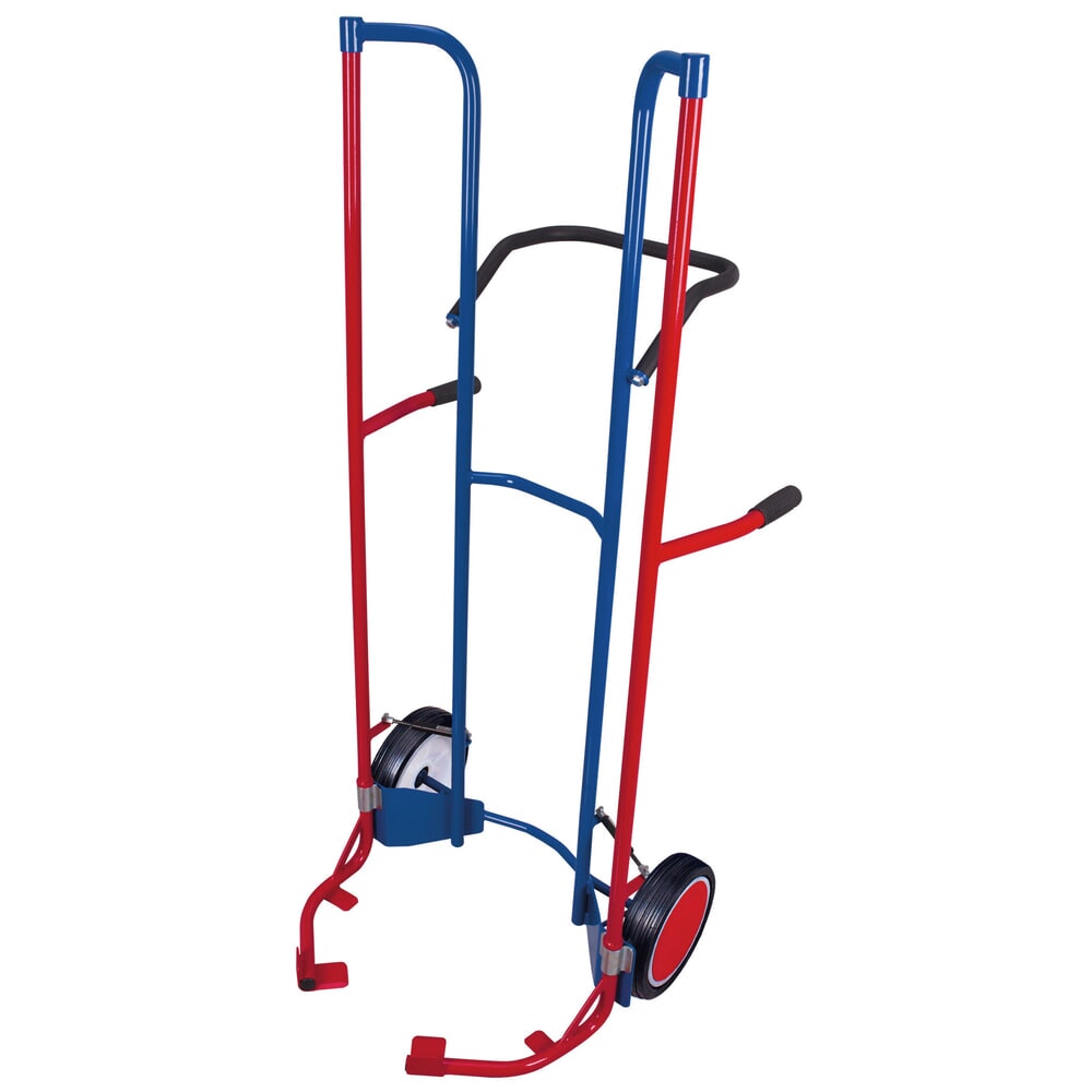 Produktabbildung: VARIOfit® Reifen-Sackkarre aus Stahl, Tragkraft 200 kg, für 8 Reifen, Vollgummi-Bereifung, ohne Stützräder, enzianblau