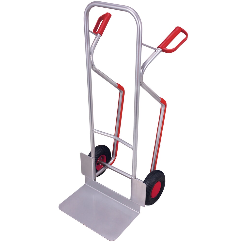 VARIOfit® Sackkarre aus Aluminium mit auswechselbaren Gleitkufen, Tragkraft 200 kg, Schaufel BxT 480 x 300 mm, Luft-Bereifung, ohne Halterung Produktabbildung: VARIOfit® Sackkarre aus Aluminium mit auswechselbaren Gleitkufen, Tragkraft 200 kg, Schaufel BxT 480 x 300 mm, Luft-Bereifung, ohne Halterung