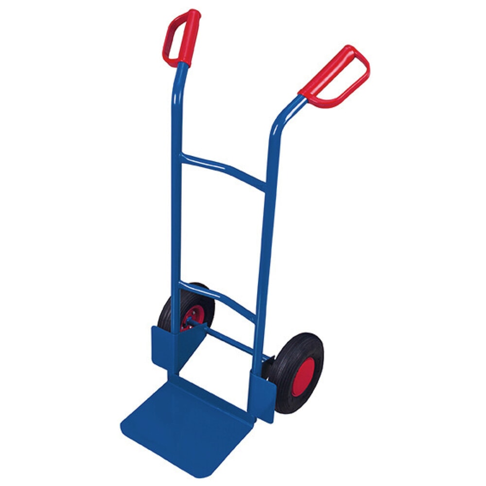 Produktabbildung: VARIOfit® Stahlrohr-Sackkarre, Tragkraft 200 kg, Schaufel BxT 320 x 250 mm, Luft-Bereifung, enzianblau