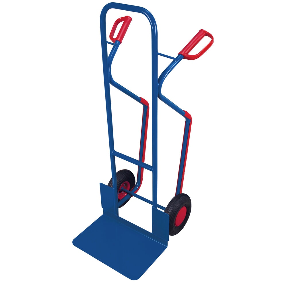 VARIOfit® Stahlrohr-Sackkarre mit auswechselbaren Gleitkufen, Tragkraft 250 kg, Schaufel BxT 480 x 300 mm, Luft-Bereifung, Schaufel feststehend, enzianblau Produktabbildung: VARIOfit® Stahlrohr-Sackkarre mit auswechselbaren Gleitkufen, Tragkraft 250 kg, Schaufel BxT 480 x 300 mm, Luft-Bereifung, Schaufel feststehend, enzianblau