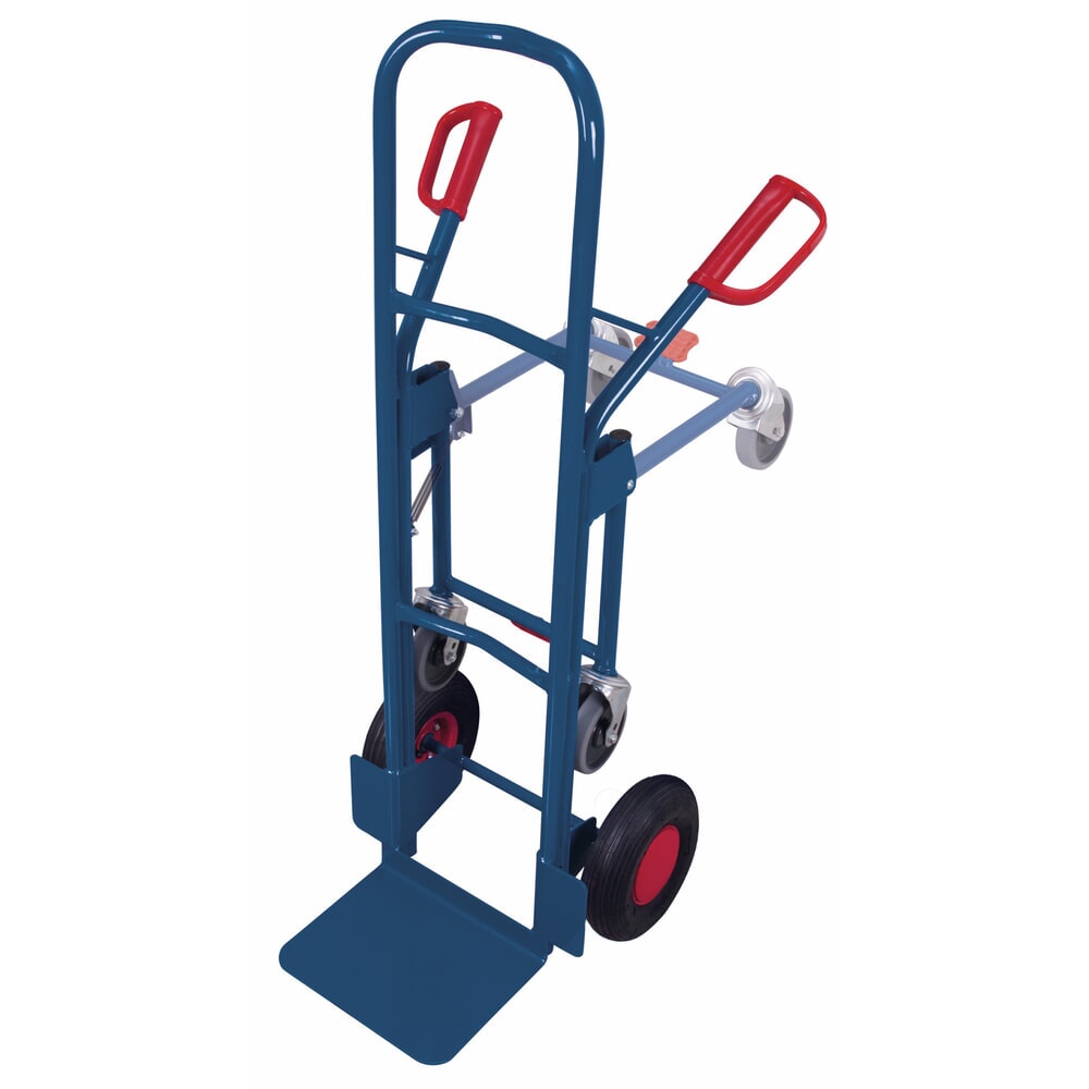 VARIOfit® Stahlrohr-Sackkarre mit Stützrädern, Tragkraft 250 kg, Schaufel BxT 320 x 250 mm, Luft-Bereifung, enzianblau Produktabbildung: VARIOfit® Stahlrohr-Sackkarre mit Stützrädern, Tragkraft 250 kg, Schaufel BxT 320 x 250 mm, Luft-Bereifung, enzianblau