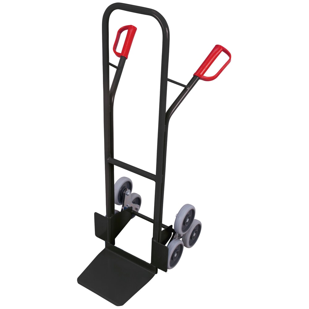 Produktabbildung: VARIOfit® Treppen-Sackkarre aus Stahl, Tragkraft 200 kg, 3-armiger Radstern, Schaufel BxT 320 x 245 mm, Thermoplastische-Bereifung, anthrazitgrau
