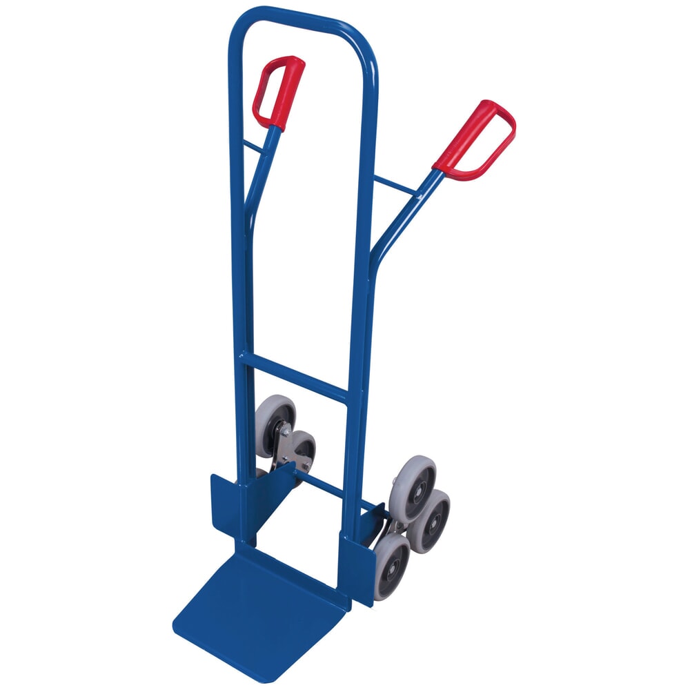 VARIOfit® Treppen-Sackkarre aus Stahl, Tragkraft 200 kg, 3-armiger Radstern, Schaufel BxT 320 x 245 mm, Thermoplastische-Bereifung, enzianblau Produktabbildung: VARIOfit® Treppen-Sackkarre aus Stahl, Tragkraft 200 kg, 3-armiger Radstern, Schaufel BxT 320 x 245 mm, Thermoplastische-Bereifung, enzianblau