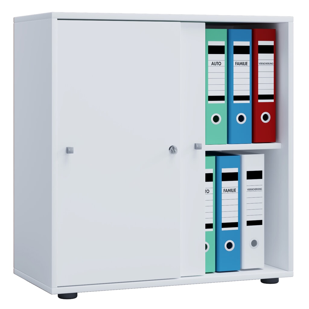 Produktabbildung: VCM Büroschrank Lona mit Schiebetüren, 2 Fächer, HxBxT 740 x 700 x 400 mm, weiß