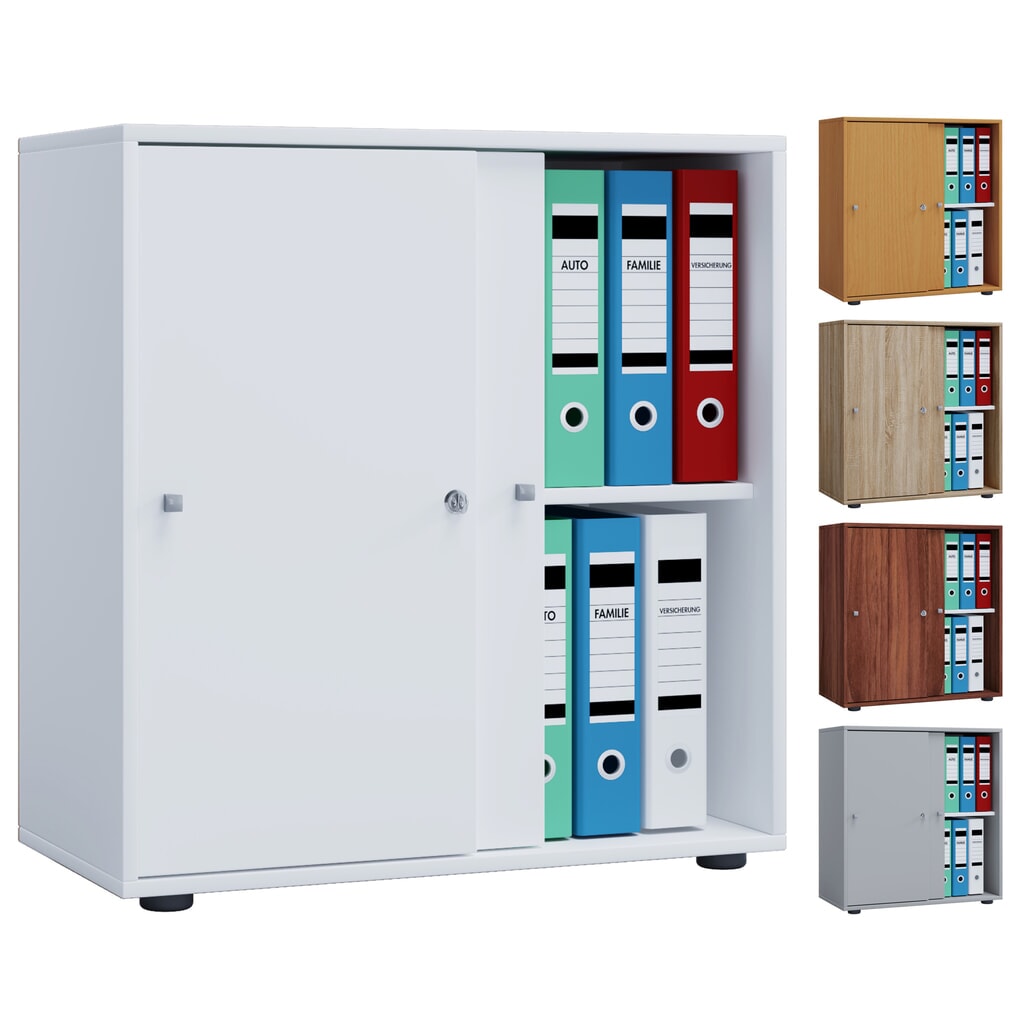 VCM Büroschrank Lona mit Schiebetüren, 2 Fächer, HxBxT 740 x 700 x 400 mm, weiß Produktabbildung Nr. 3: VCM Büroschrank Lona mit Schiebetüren, 2 Fächer, HxBxT 740 x 700 x 400 mm, weiß