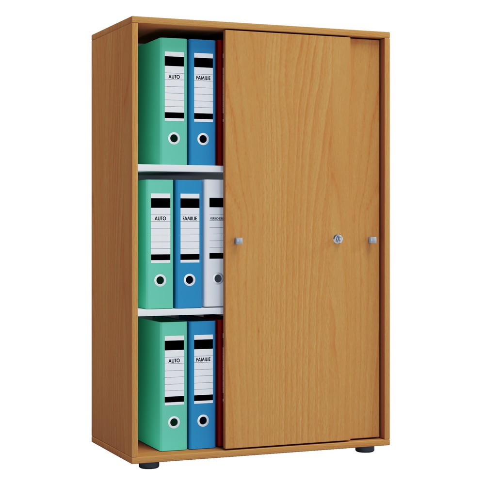 Produktabbildung: VCM Büroschrank Lona mit Schiebetüren, 3 Fächer, HxBxT 1.110 x 700 x 400 mm, Buche