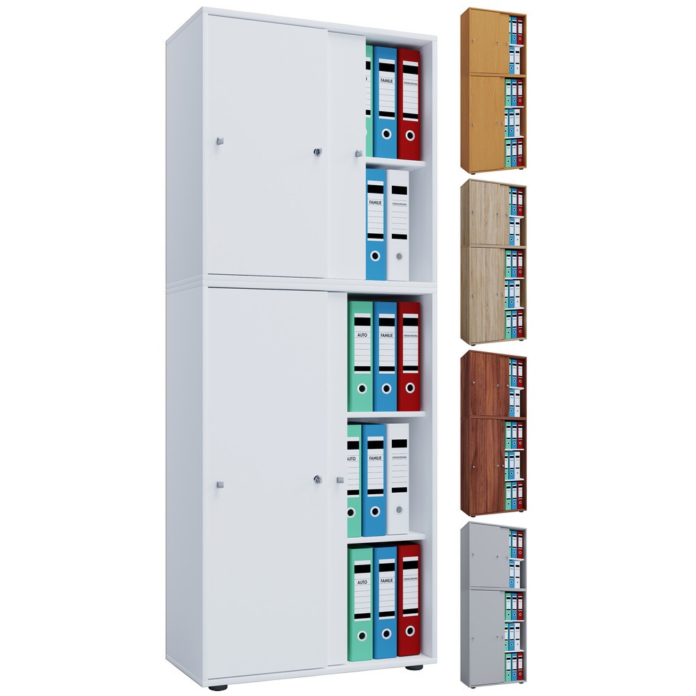 Produktabbildung Nr. 3: VCM Büroschrank Lona mit Schiebetüren, 5 Fächer, HxBxT 1.780 x 700 x 400 mm, weiß