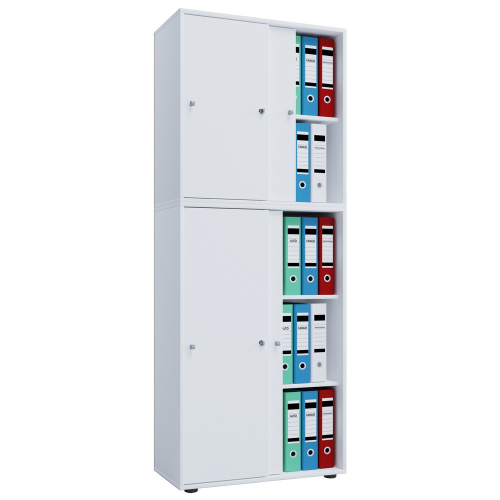 Produktabbildung: VCM Büroschrank Lona mit Schiebetüren, 5 Fächer, HxBxT 1.780 x 700 x 400 mm, weiß