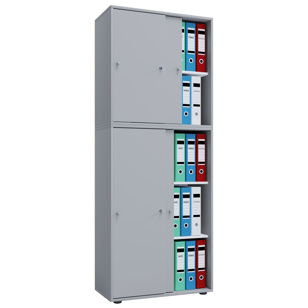 VCM Büroschrank Lona mit Schiebetüren, 5 Fächer, HxBxT 1.780 x 700 x 400 mm, grau Produktabbildung: VCM Büroschrank Lona mit Schiebetüren, 5 Fächer, HxBxT 1.780 x 700 x 400 mm, grau