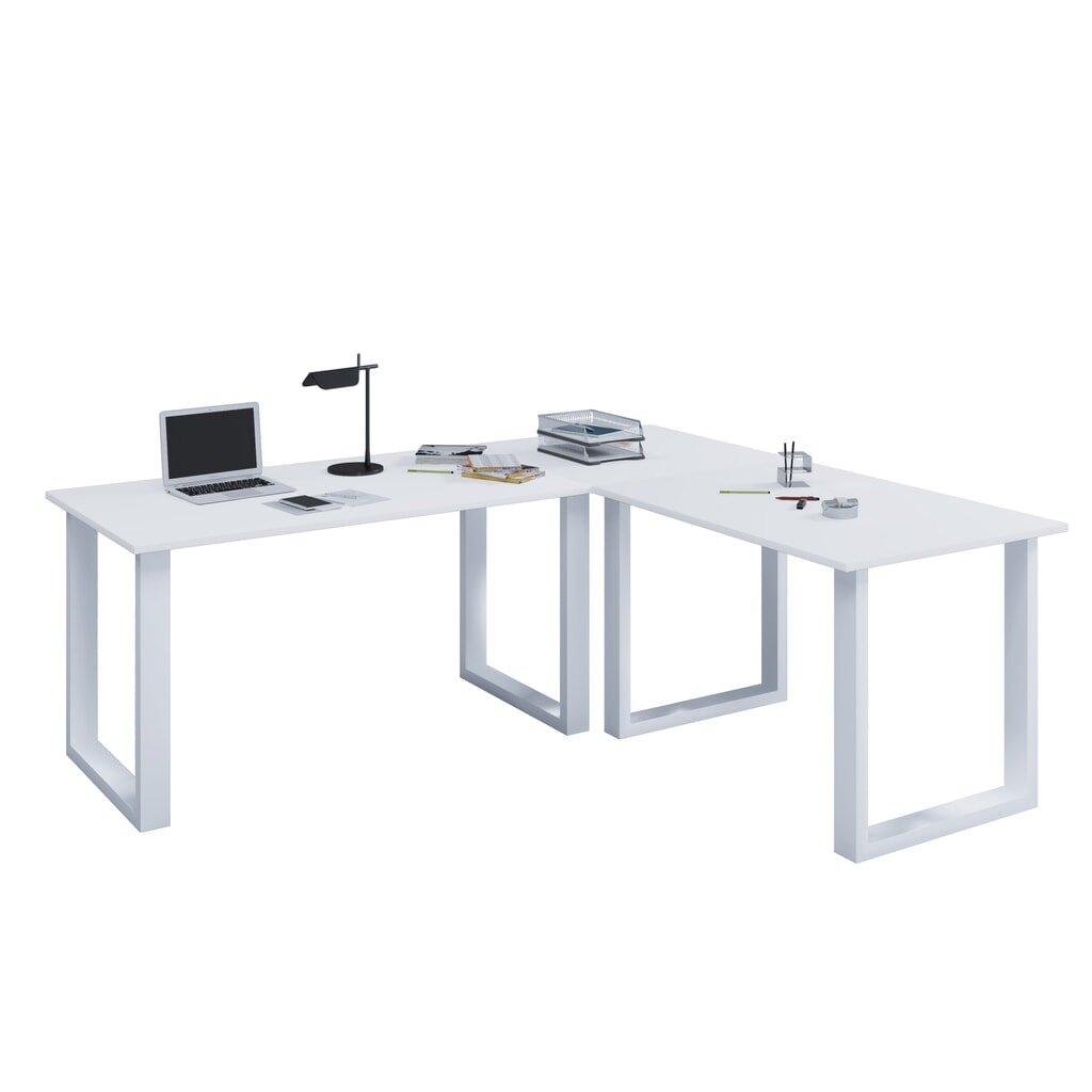 VCM Büro-Eckschreibtisch Lona, U-Fußgestell, BxT 1.600 x 800 und 1.600 x 800 mm, weiß Produktabbildung: VCM Büro-Eckschreibtisch Lona, U-Fußgestell, BxT 1.600 x 800 und 1.600 x 800 mm, weiß