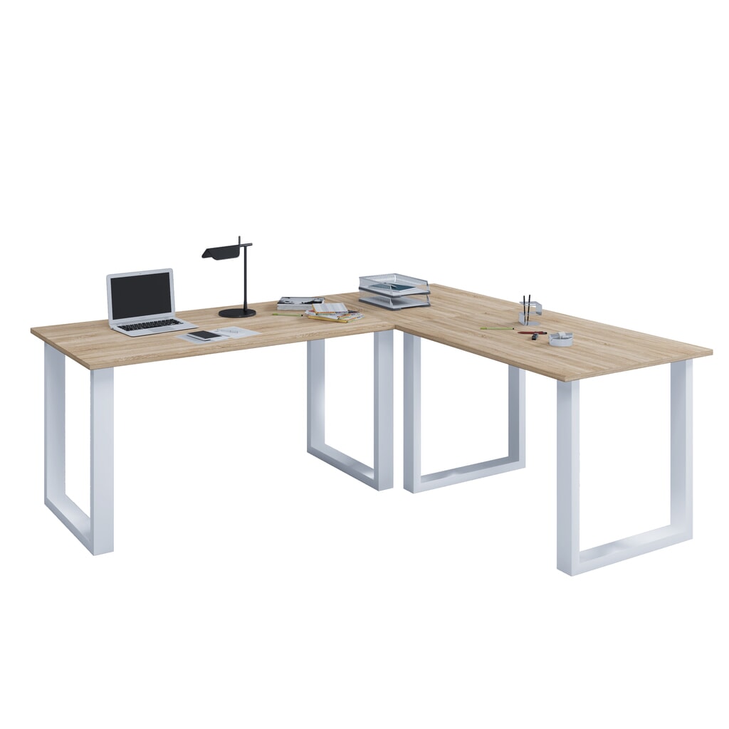 VCM Büro-Eckschreibtisch Lona, U-Fußgestell, Tischplatten BxT 1.900 x 800 und 1.600 x 800 mm, Sonoma-Eiche Produktabbildung: VCM Büro-Eckschreibtisch Lona, U-Fußgestell, Tischplatten BxT 1.900 x 800 und 1.600 x 800 mm, Sonoma-Eiche