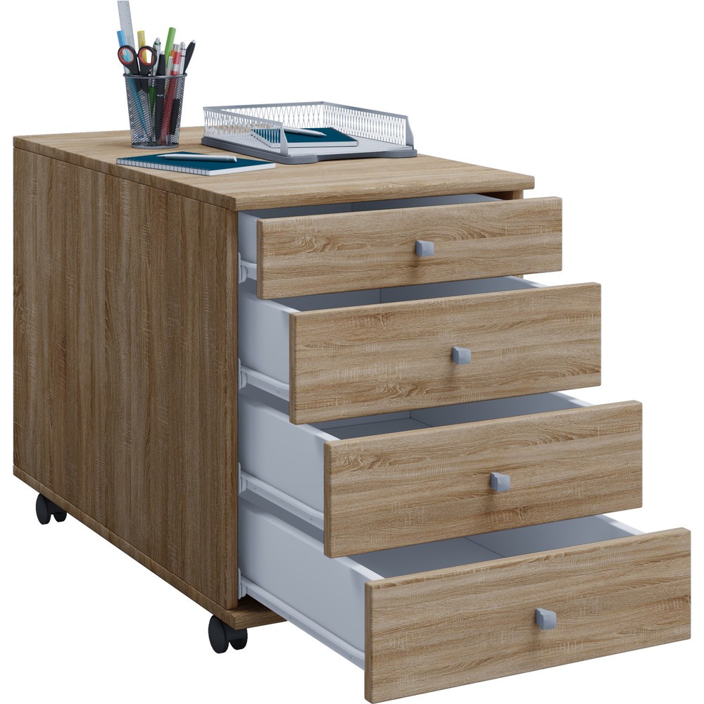 Produktabbildung: VCM Rollcontainer Lona, HxBxT 570 x 420 x 750 mm, Sonoma-Eiche