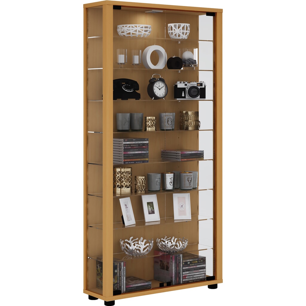 Produktabbildung: VCM Standvitrine Lumo Maxi, inkl. LED-Beleuchtung, Buche