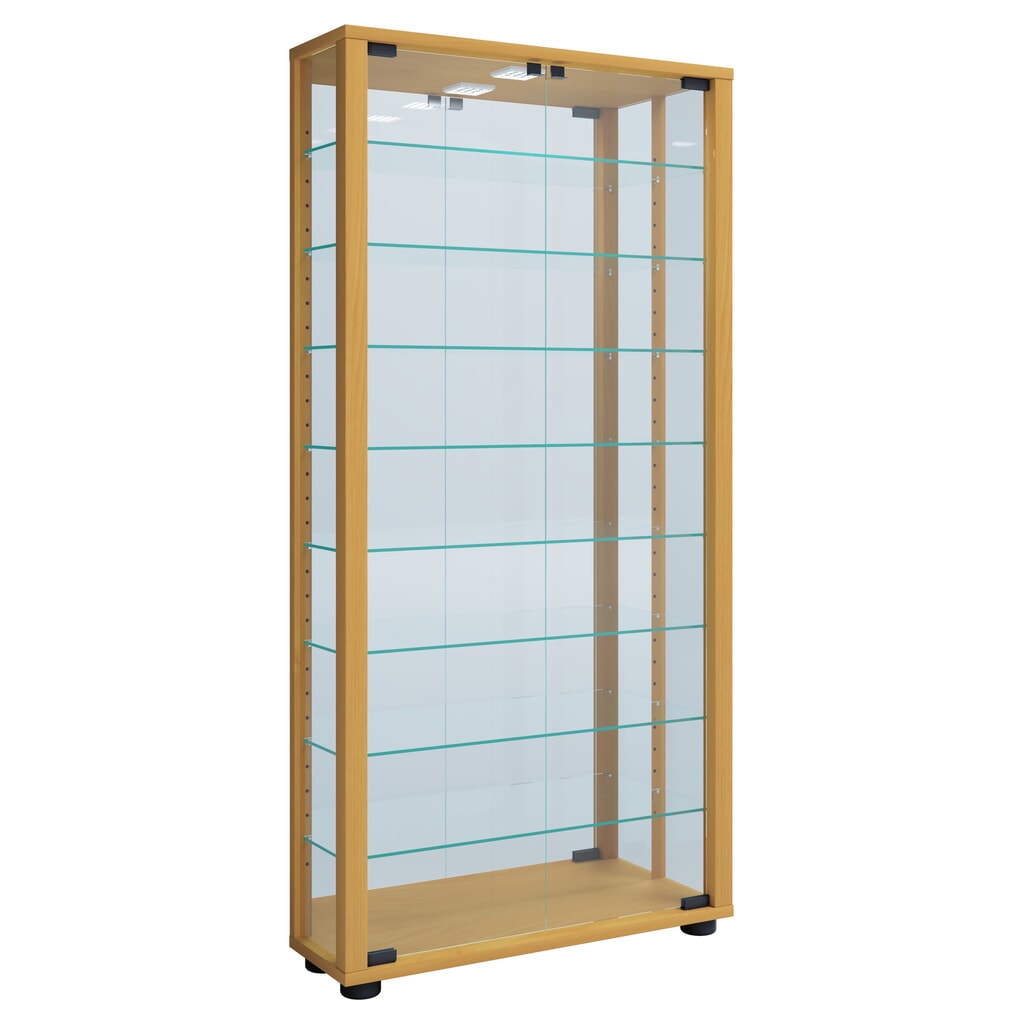 VCM Standvitrine Lumo Maxi mit Spiegel, inkl. LED-Beleuchtung, Buche Produktabbildung: VCM Standvitrine Lumo Maxi mit Spiegel, inkl. LED-Beleuchtung, Buche
