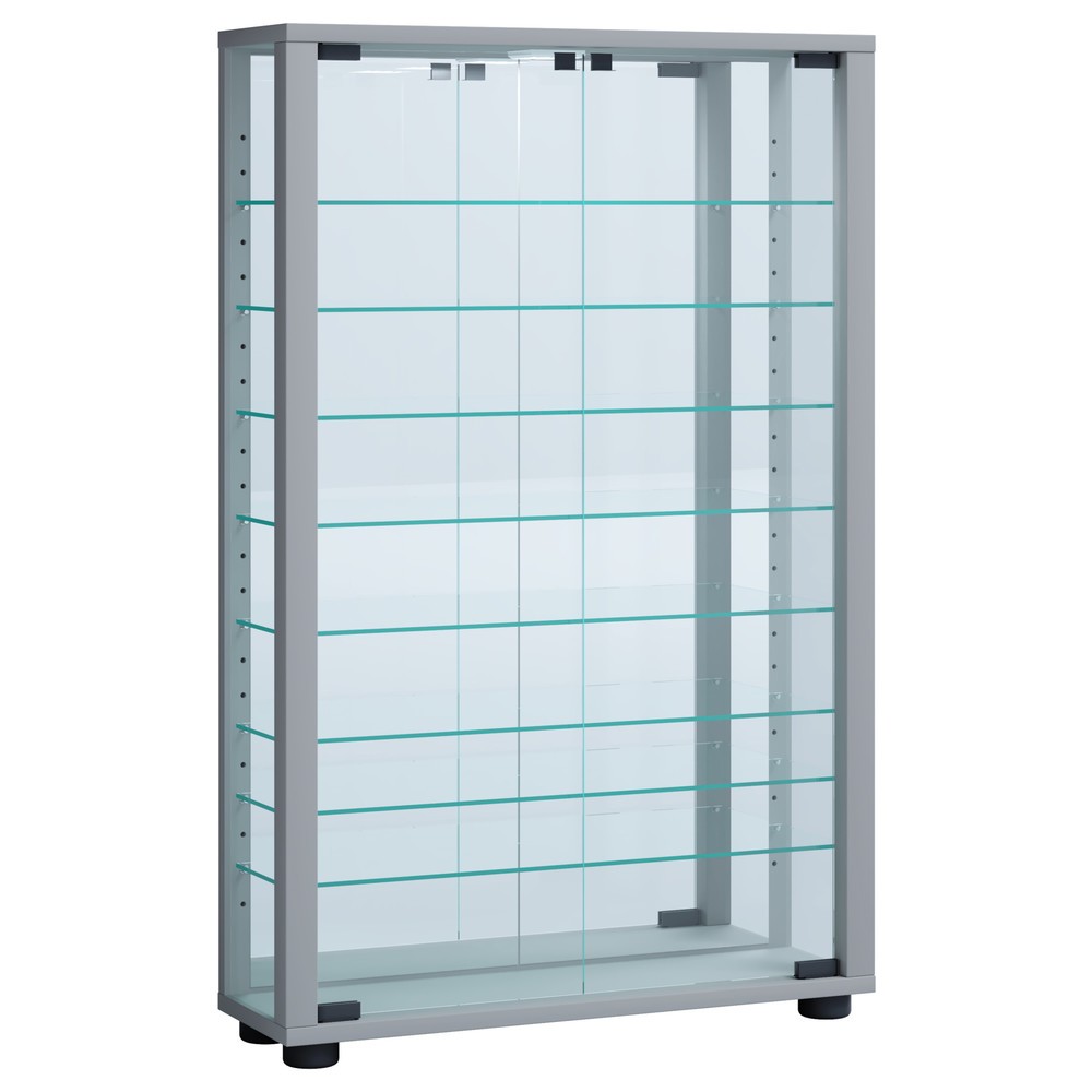 Produktabbildung Nr. 1: VCM Standvitrine Lumo Mini mit Spiegel, inkl. LED-Beleuchtung, silber