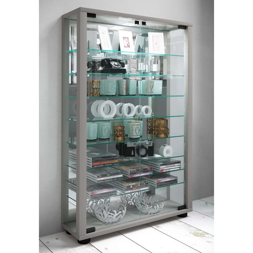 Produktabbildung Nr. 3: VCM Standvitrine Lumo Mini mit Spiegel, inkl. LED-Beleuchtung, silber