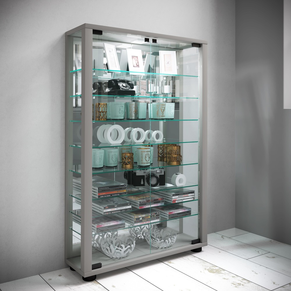 Produktabbildung Nr. 4: VCM Standvitrine Lumo Mini mit Spiegel, inkl. LED-Beleuchtung, silber