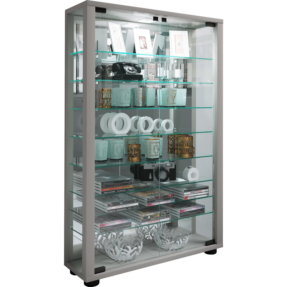 Produktabbildung Nr. 5: VCM Standvitrine Lumo Mini mit Spiegel, inkl. LED-Beleuchtung, silber