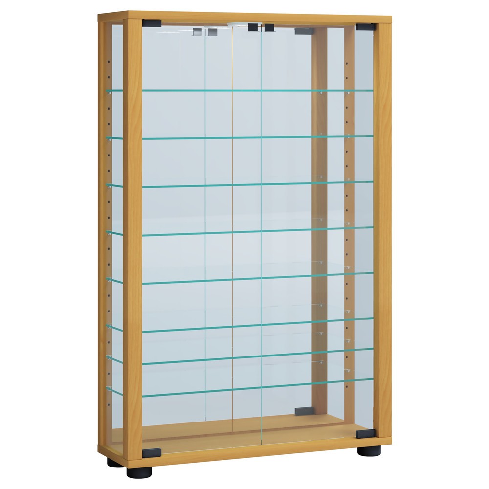 Produktabbildung Nr. 1: VCM Standvitrine Lumo Mini mit Spiegel, inkl. LED-Beleuchtung, Buche