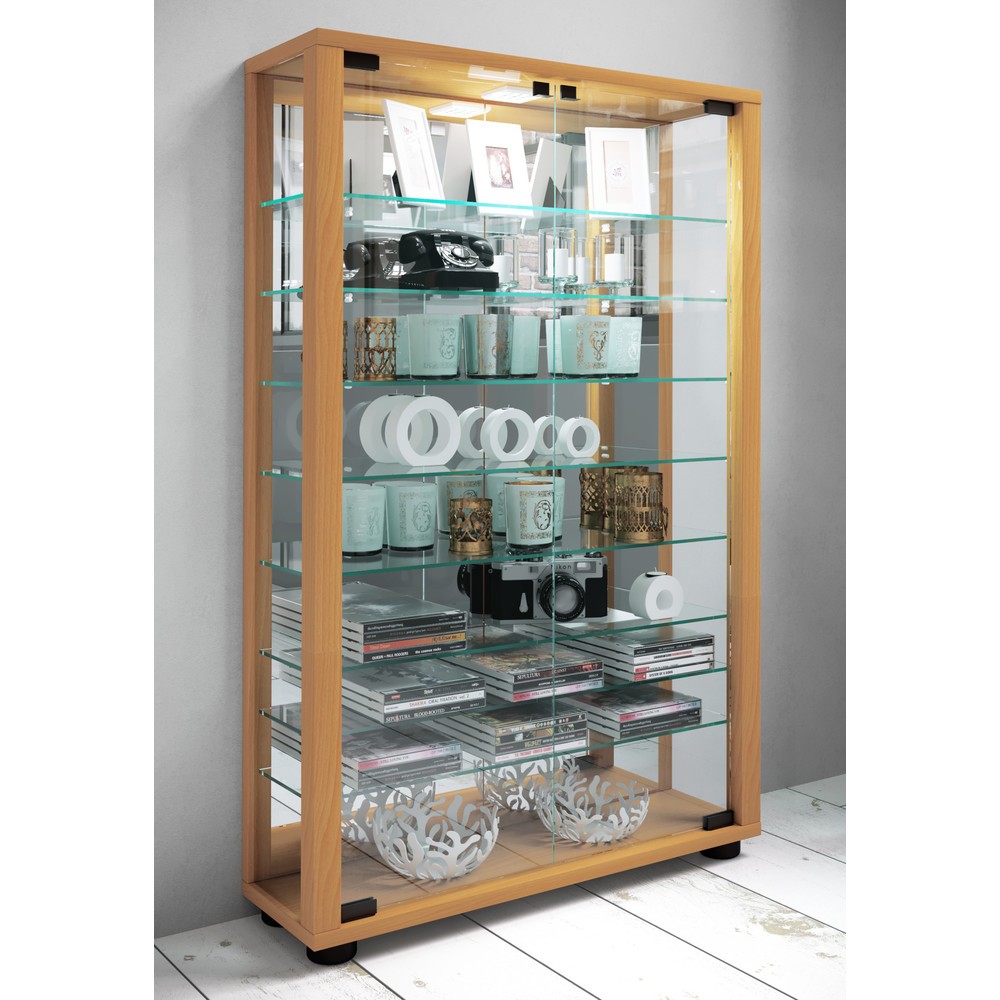 Produktabbildung Nr. 3: VCM Standvitrine Lumo Mini mit Spiegel, inkl. LED-Beleuchtung, Buche