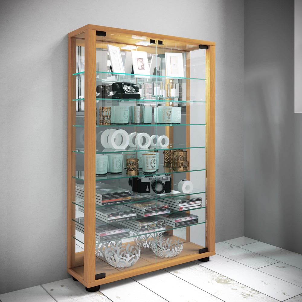 Produktabbildung Nr. 4: VCM Standvitrine Lumo Mini mit Spiegel, inkl. LED-Beleuchtung, Buche
