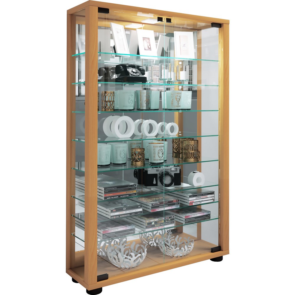 Produktabbildung Nr. 5: VCM Standvitrine Lumo Mini mit Spiegel, inkl. LED-Beleuchtung, Buche