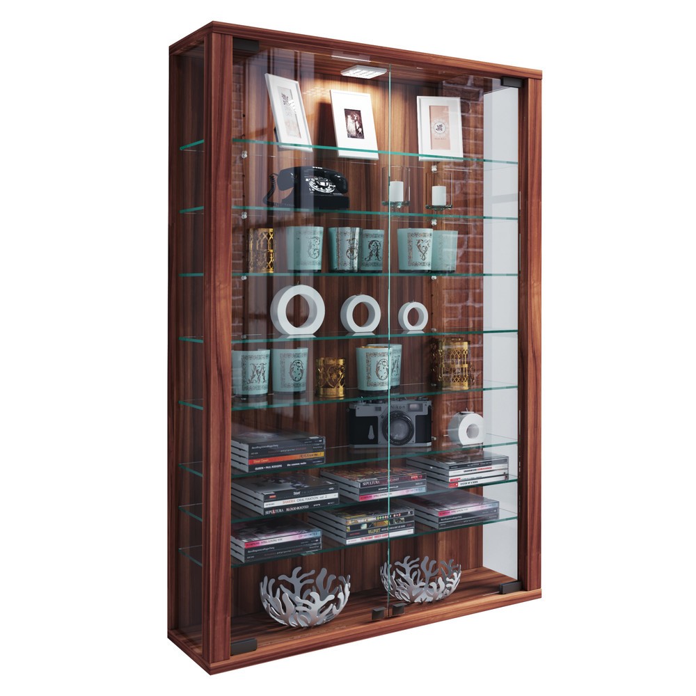 Produktabbildung Nr. 1: VCM Wandvitrine Vitrosa Mini, inkl. LED-Beleuchtung, Kern-Nussbaum