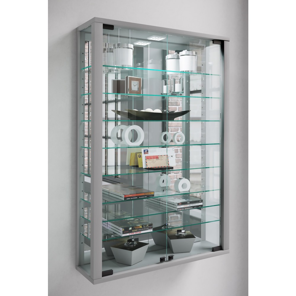 Produktabbildung Nr. 3: VCM Wandvitrine Vitrosa Mini mit Spiegel, inkl. LED-Beleuchtung, silber