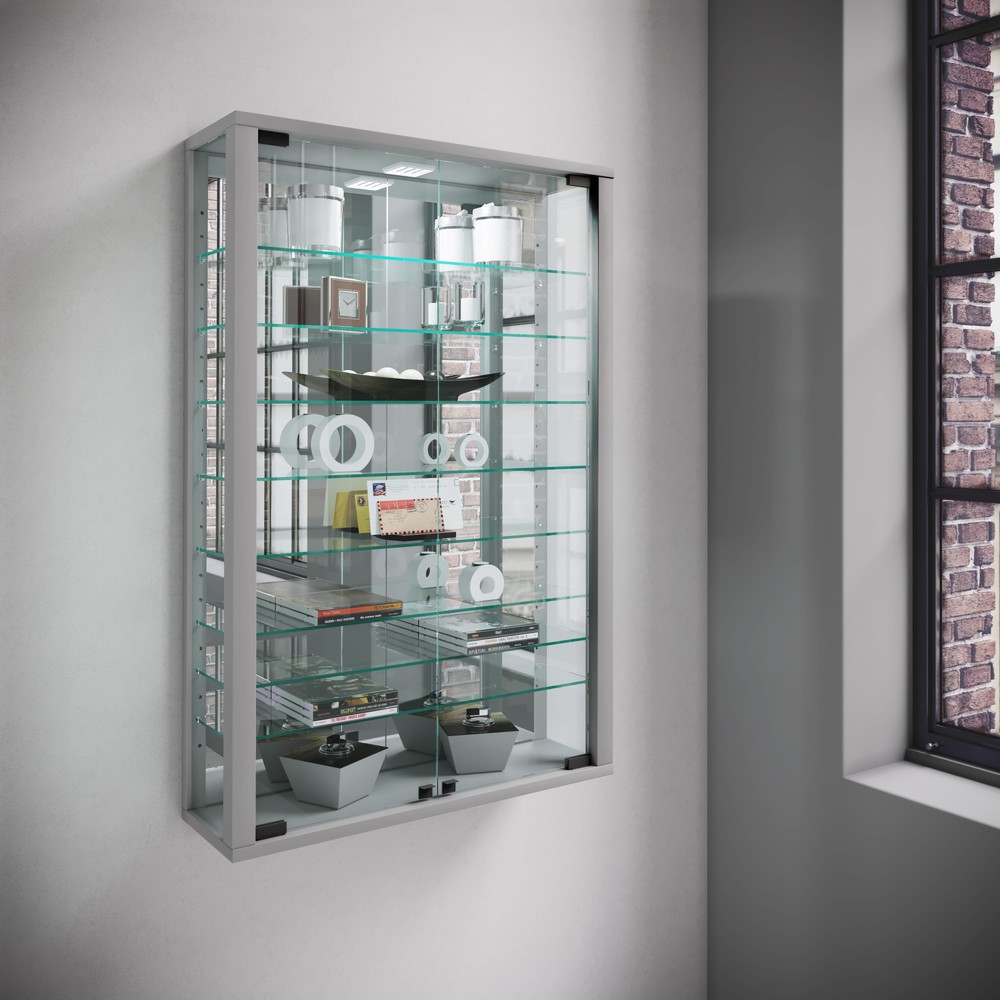 Produktabbildung Nr. 4: VCM Wandvitrine Vitrosa Mini mit Spiegel, inkl. LED-Beleuchtung, silber