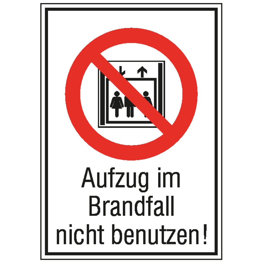 Verbotsschild-Kombination – "Aufzug im Brandfall nicht benutzen"
