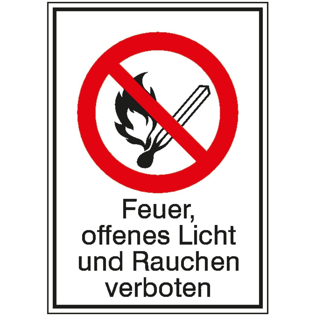 Verbotsschild-Kombination – "Feuer, offenes Licht und Rauchen verboten"