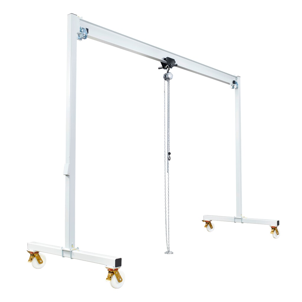 VETTER® Portalkran inkl. Stirnradflaschenzug mit Handschiebefahrwerk, verfahrbar, Lichte Breite 3 m, TK 250 kg Produktabbildung: VETTER® Portalkran inkl. Stirnradflaschenzug mit Handschiebefahrwerk, verfahrbar, Lichte Breite 3 m, TK 250 kg