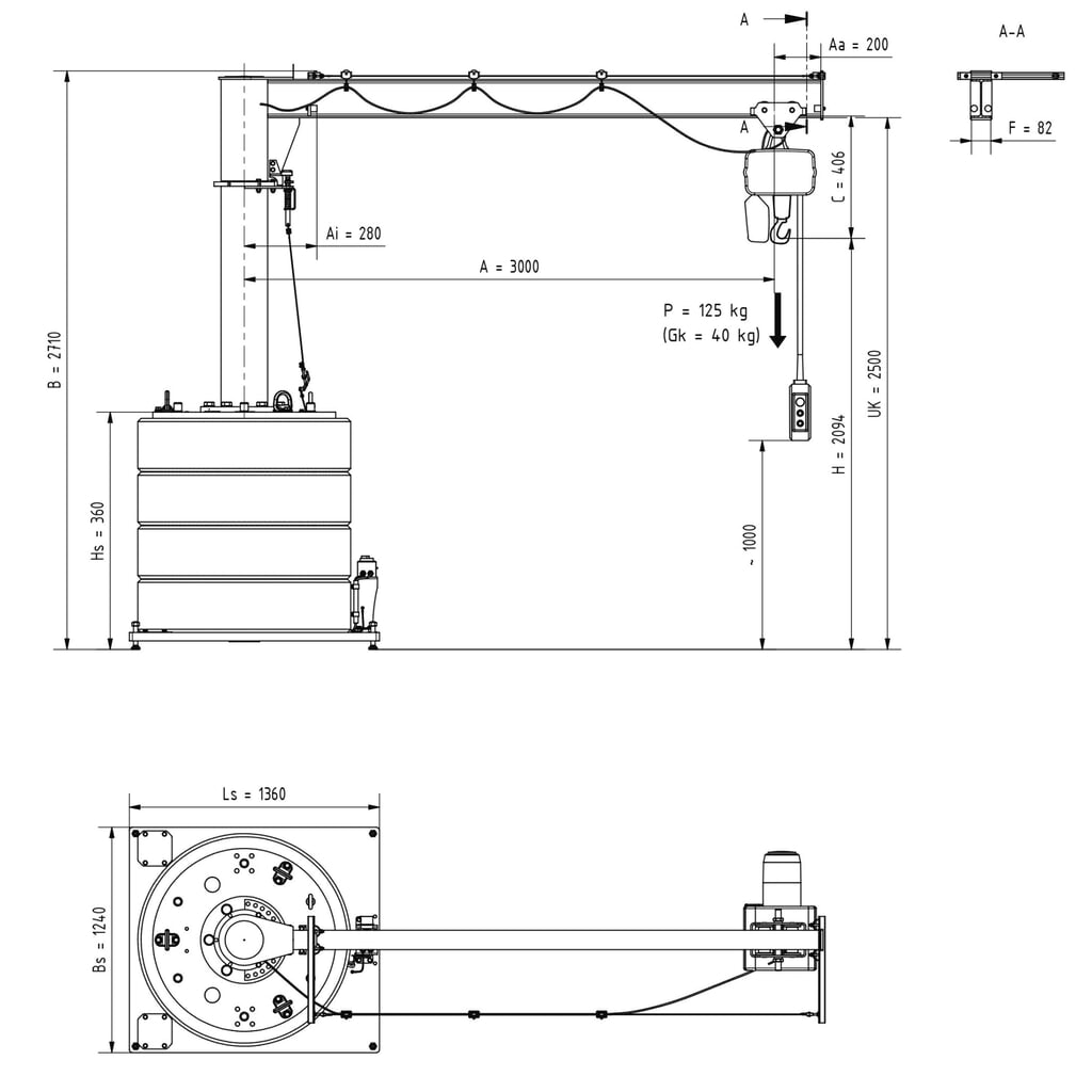 VETTER® Schwenkkran inkl. LIFTKET Elektrokettenzug, mobile Ausführung, Schwenkbereich 360°, Ausladung 3.000 mm, TK 125 kg Produktabbildung Nr. 2: VETTER® Schwenkkran inkl. LIFTKET Elektrokettenzug, mobile Ausführung, Schwenkbereich 360°, Ausladung 3.000 mm, TK 125 kg