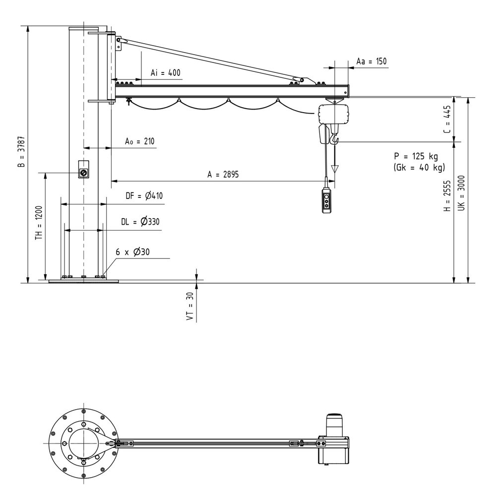 Produktabbildung Nr. 2: VETTER® Schwenkkran inkl. LIFTKET Elektrokettenzug, Säulenausführung, Ausladung 2.900 mm, TK 125 kg