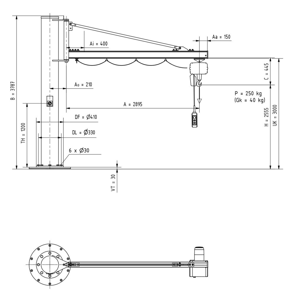 Produktabbildung Nr. 3: VETTER® Schwenkkran inkl. LIFTKET Elektrokettenzug, Säulenausführung, Ausladung 2.900 mm, TK 250 kg