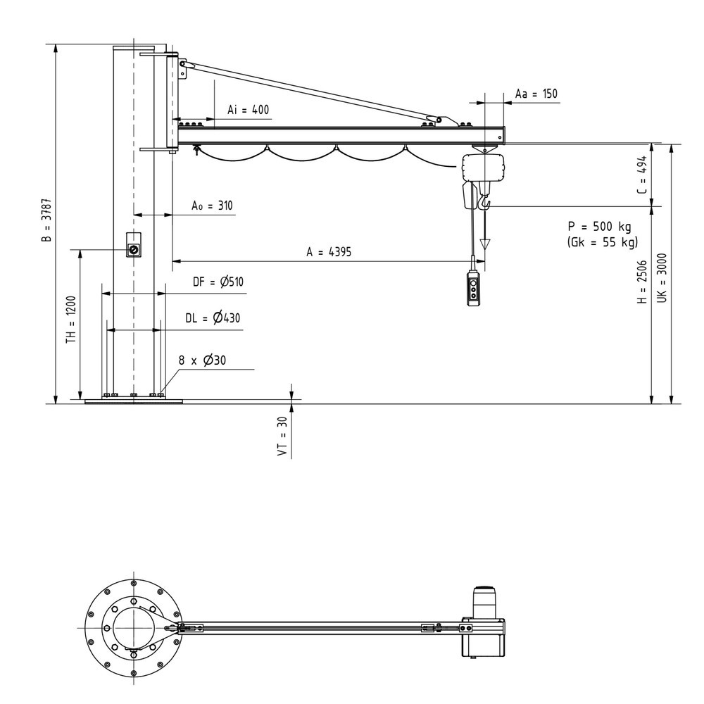 Produktabbildung Nr. 3: VETTER® Schwenkkran inkl. LIFTKET Elektrokettenzug, Säulenausführung, Ausladung 4.400 mm, TK 500 kg