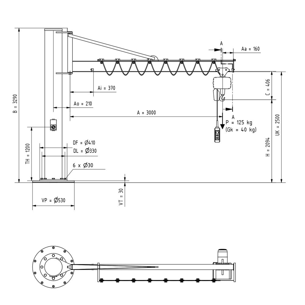 Produktabbildung Nr. 2: VETTER® Schwenkkran inkl. LIFTKET Elektrokettenzug, Säulenausführung mit Abspannung, inkl. Befestigungsmaterial, Ausladung 3.000 mm, TK 125 kg