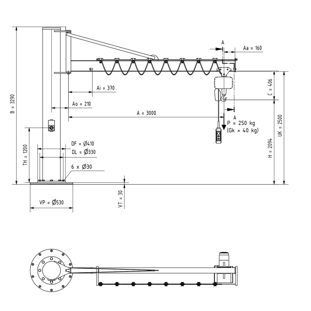 Produktabbildung Nr. 2: VETTER® Schwenkkran inkl. LIFTKET Elektrokettenzug, Säulenausführung mit Abspannung, inkl. Befestigungsmaterial, Ausladung 3.000 mm, TK 250 kg