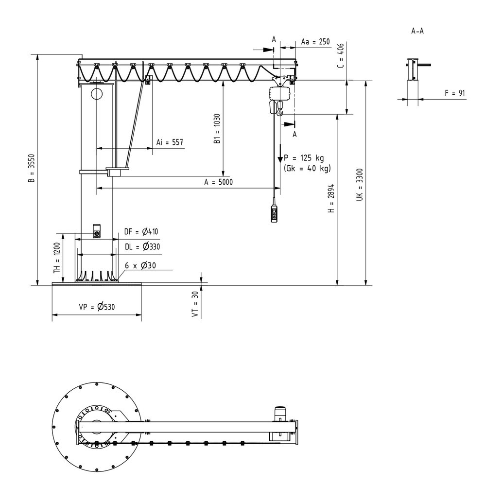 Produktabbildung Nr. 3: VETTER® Schwenkkran inkl. LIFTKET Elektrokettenzug, Säulenausführung, 360° Schwenkbereich, Ausladung 5.000 mm inkl. LIFTKET Elektrokettenzug, TK 125 kg