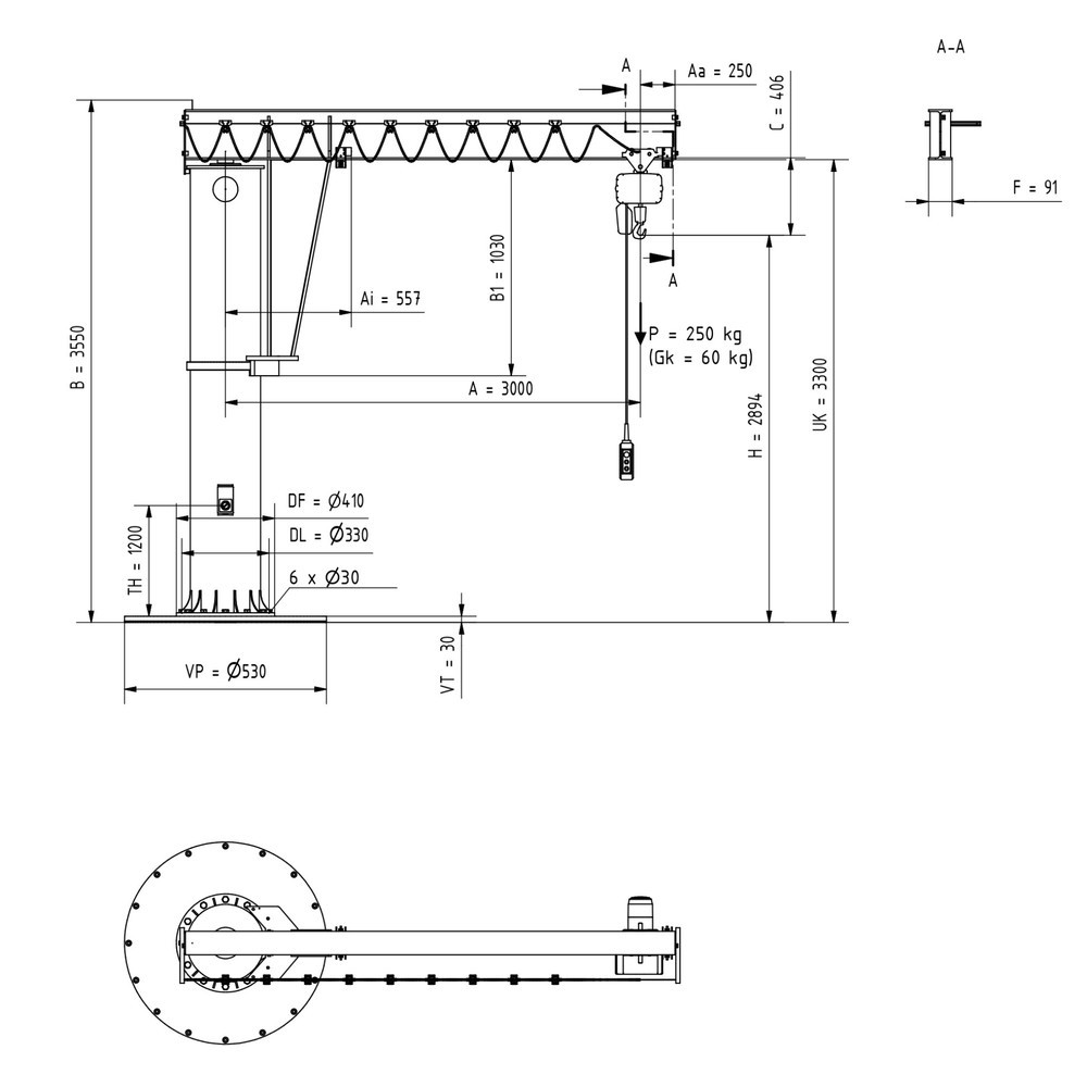 Produktabbildung Nr. 2: VETTER® Schwenkkran inkl. LIFTKET Elektrokettenzug, Säulenausführung, 360° Schwenkbereich, Ausladung 3.000 mm inkl. LIFTKET Elektrokettenzug, TK 250 kg