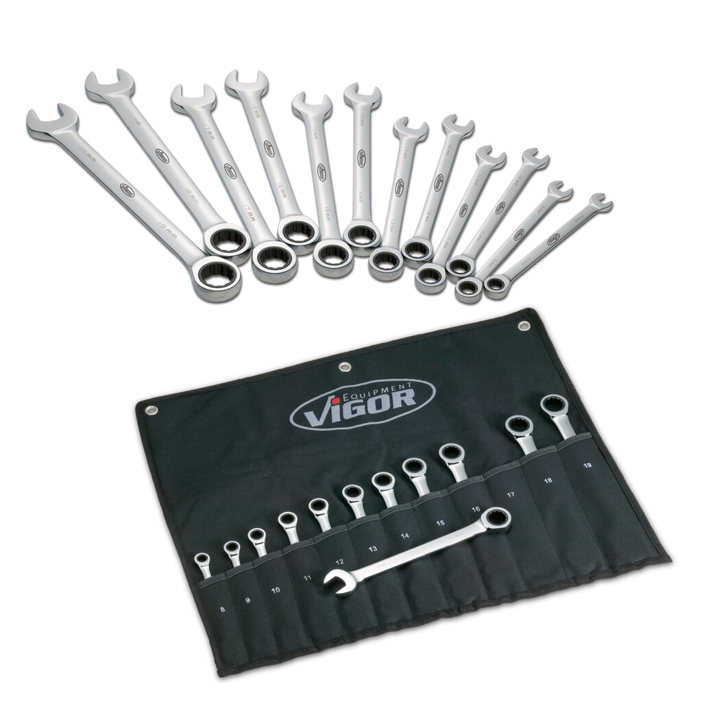 Produktabbildung: VIGOR® Doppel-Ringmaulschlüssel-Satz, 12-teilig