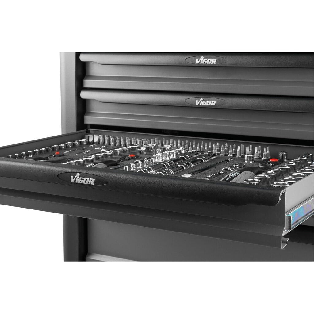 VIGOR® Werkzeugwagen 1000, 7 Schubladen, inkl. 248-teiligem Werkzeugsortiment Produktabbildung Nr. 2: VIGOR® Werkzeugwagen 1000, 7 Schubladen, inkl. 248-teiligem Werkzeugsortiment