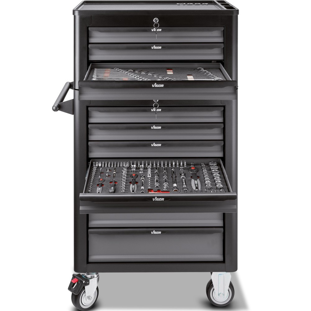 Produktabbildung Nr. 2: VIGOR® Werkzeugwagen 1000, 7 + 3 Schubladen + Aufsatzkoffer, inkl. 344-teiligem Werkzeugsortiment