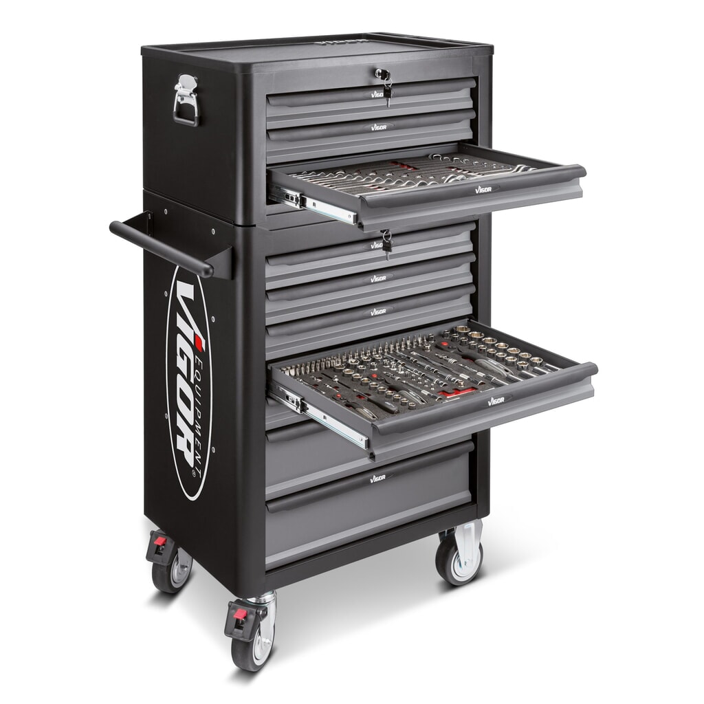 Produktabbildung: VIGOR® Werkzeugwagen 1000, 7 + 3 Schubladen + Aufsatzkoffer, leer