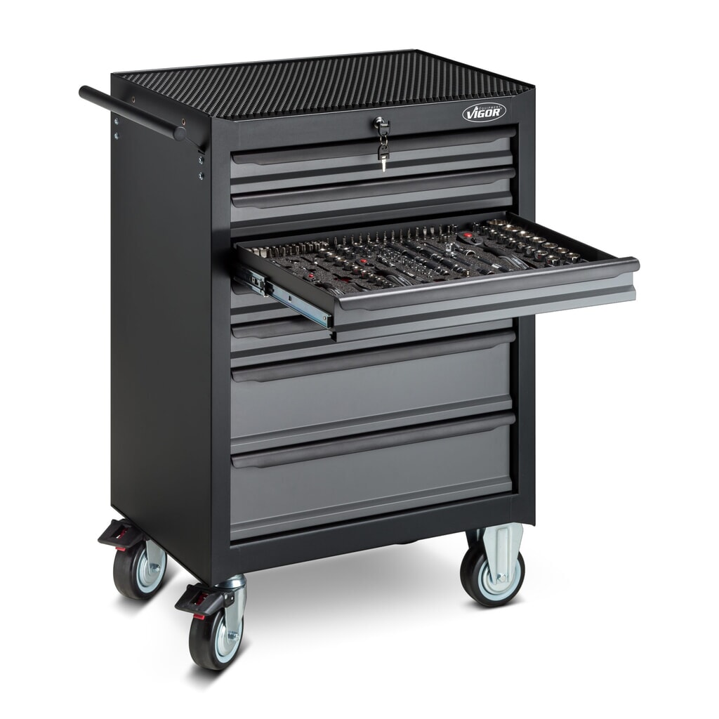 VIGOR® Werkzeugwagen 500N, 7 Schubladen, leer Produktabbildung: VIGOR® Werkzeugwagen 500N, 7 Schubladen, leer