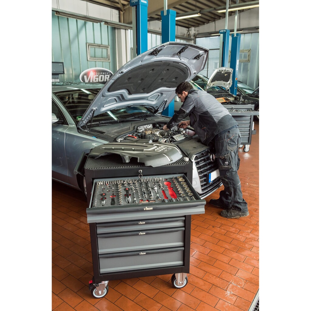 VIGOR® Werkzeugwagen 500N, 7 Schubladen, inkl. 227-teiligem Werkzeugsortiment Produktabbildung Nr. 3: VIGOR® Werkzeugwagen 500N, 7 Schubladen, inkl. 227-teiligem Werkzeugsortiment