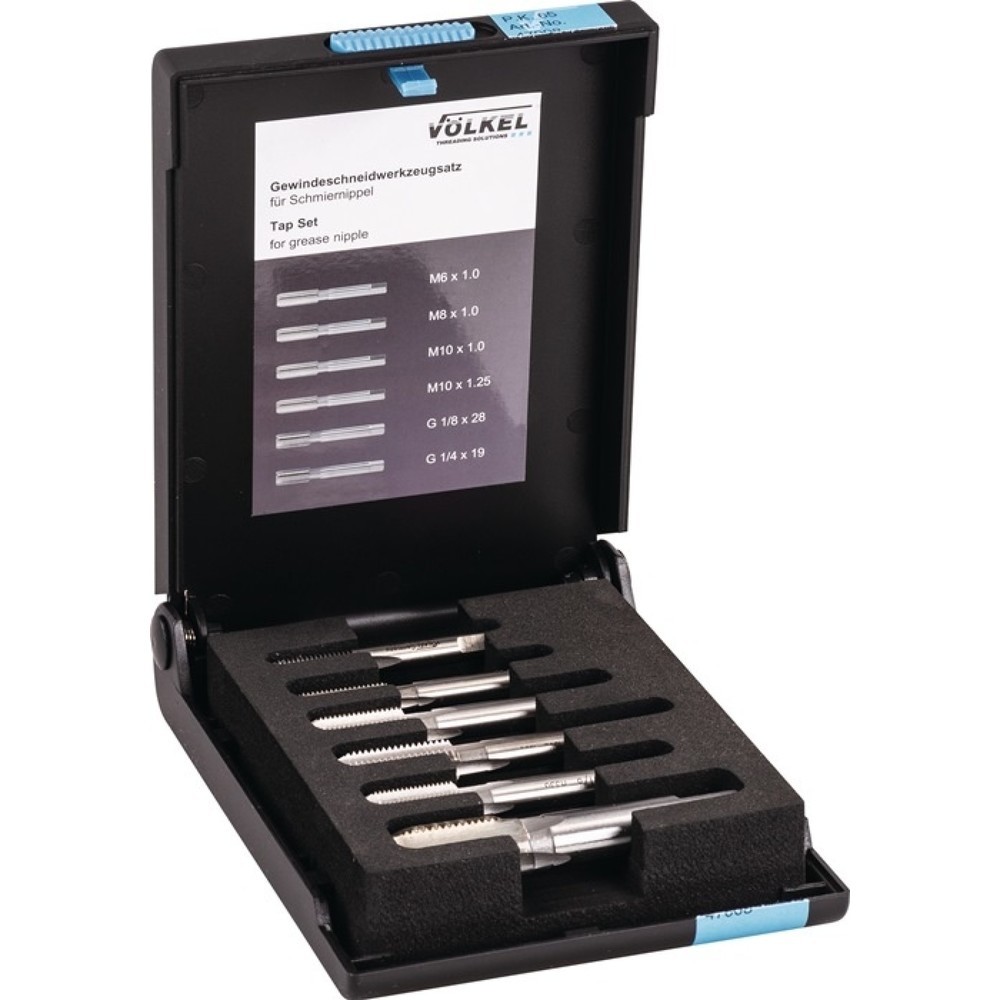 Produktabbildung: VÖLKEL Gewindeschneidzeugsatz, HSS-G, M6-M10 / G1/4-G1/8 ″, 6-teilig